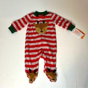 Carters Fleece striped Reindeer baby sleeper onesie, Size Newborn, New!